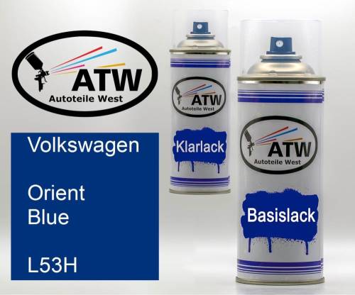 Volkswagen, Orient Blue, L53H: 400ml Sprühdose + 400ml Klarlack - Set, von ATW Autoteile West.